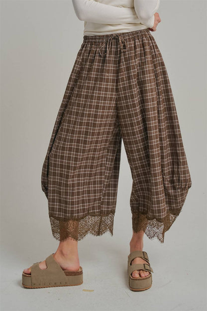Brown Plaid Balloon Pants
