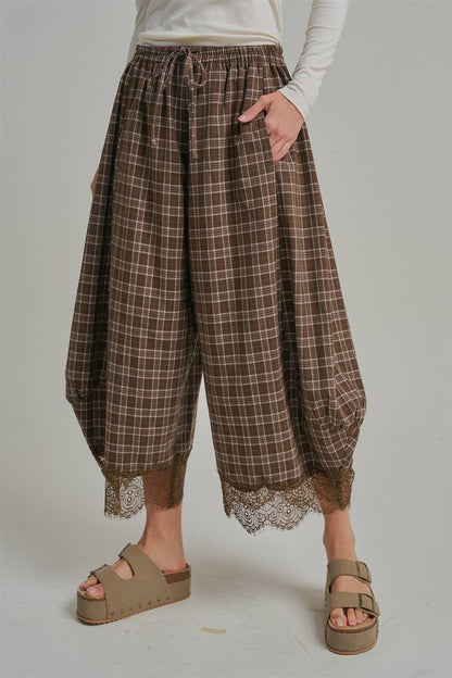 Brown Plaid Balloon Pants