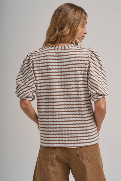 Tia Textured Ribbed Stripe Top