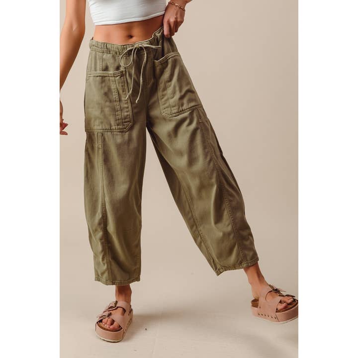 Olive Mid-Rise Wide Leg Pants
