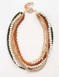 Multi Layered Natural/Green Wood and Gold Beaded Necklace