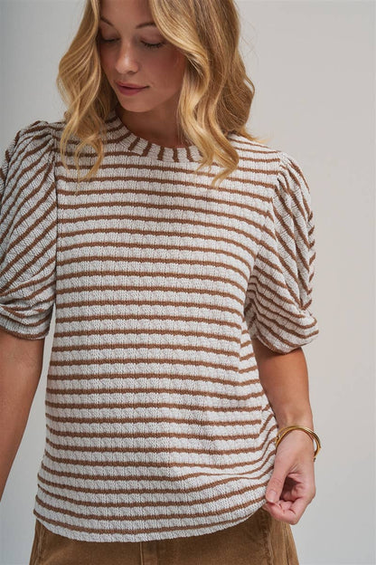 Tia Textured Ribbed Stripe Top