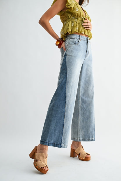 Cari Wide-Leg Two-Tone Jeans
