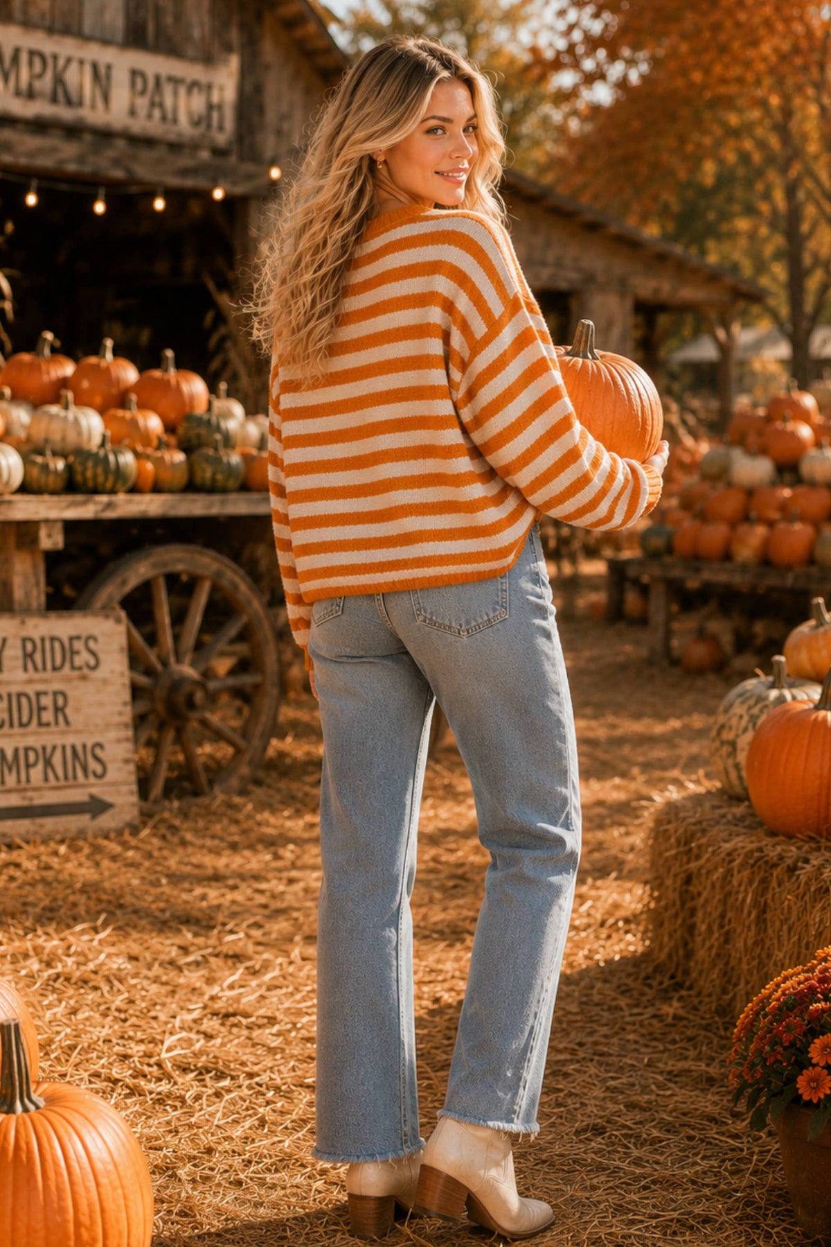 Pumpkin Striped Knit Sweater