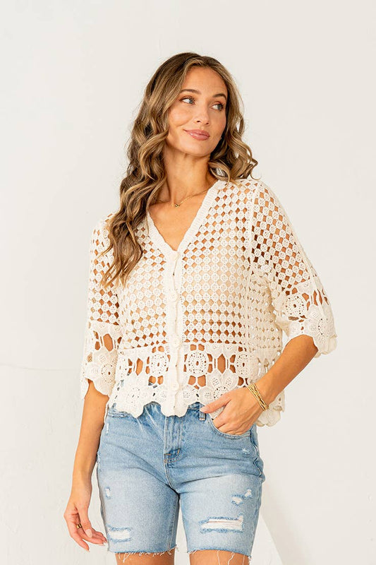 Rachel Crochet Lace Button Down Top