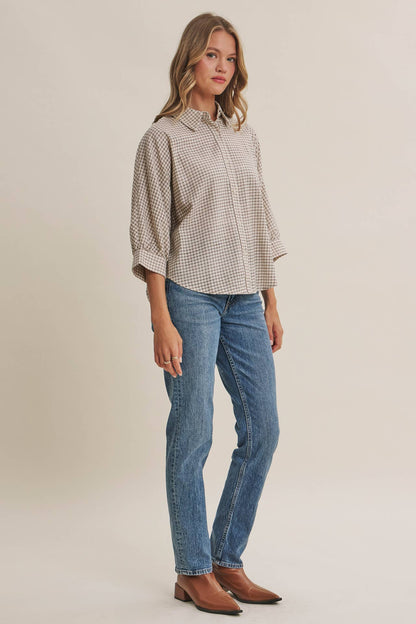Plaid Dolman Button-Down Shirt