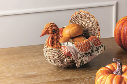 Woven Turkey Bread Basket w/Towel