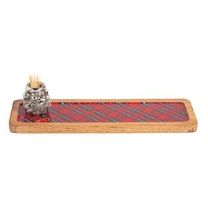 Red Plaid Platter w/Santa Toothpick