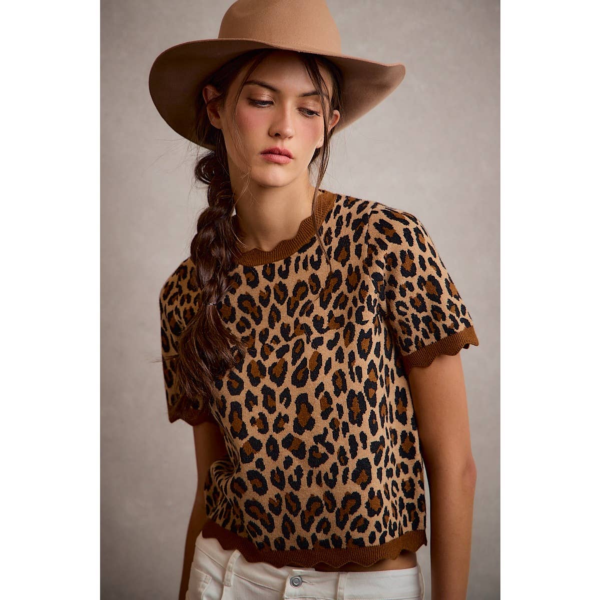 Leopard Print Scalloped Hem Top