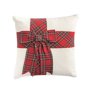 Red Tartan Bow Velvet Pillow