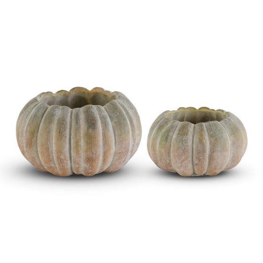 Orange & Green Cement Pumpkin Pot