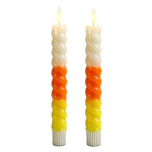 Set/2 Candy Corn Spiral Taper Candles-8.75in