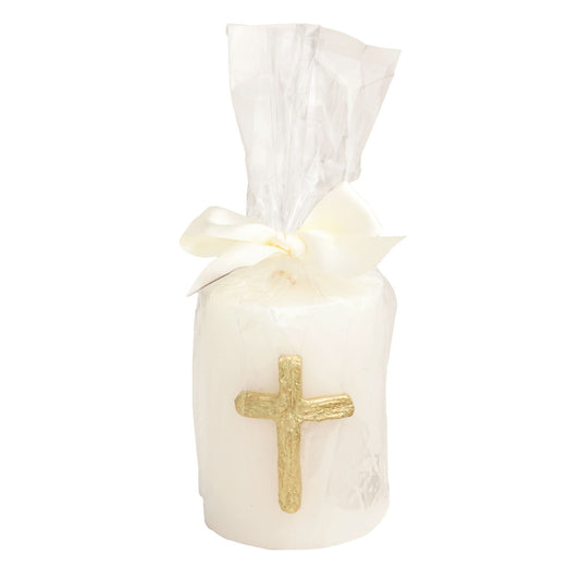 Gold Cross Pillar Candle