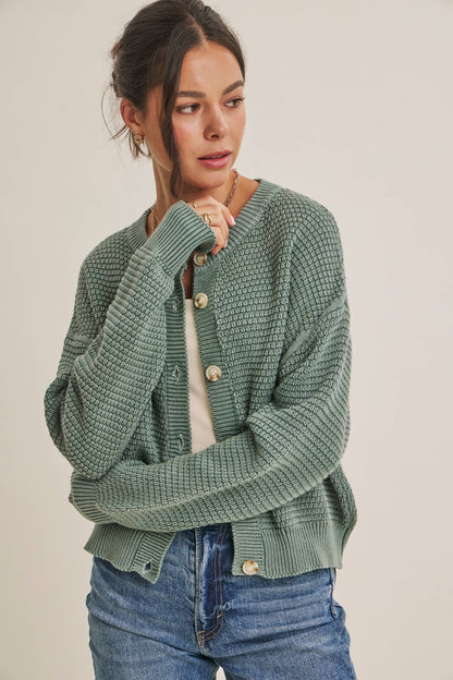 Dusty Green Waffle Knit Cardigan