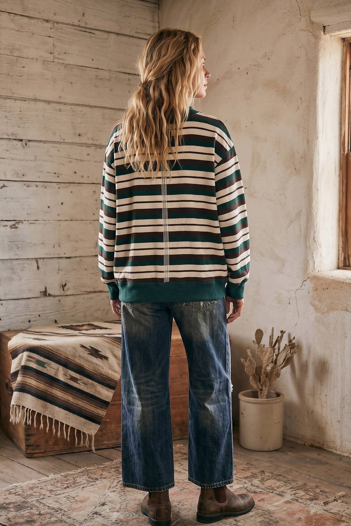 Oversized Green Striped Sweatshirt