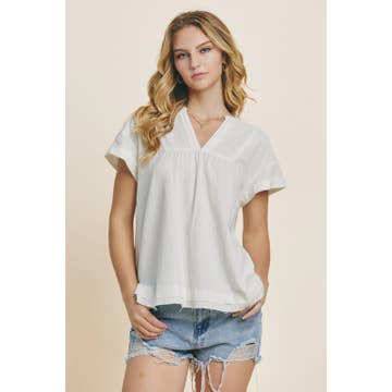 Casey Cotton V-neck Top in Off White
