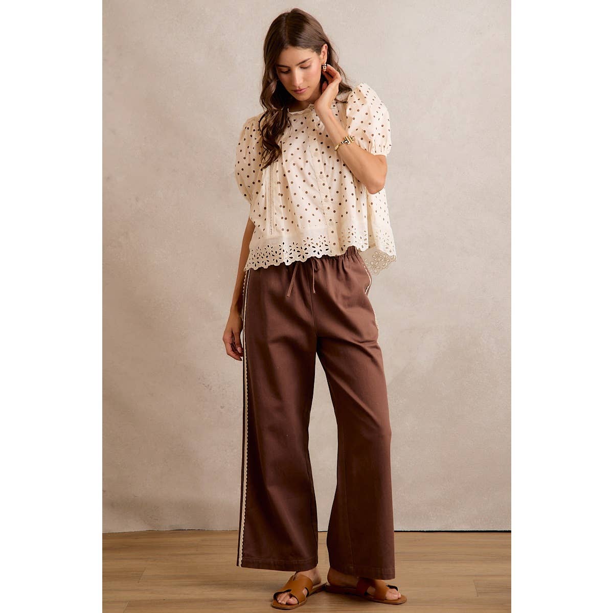 Lace Trimmed Wide Leg Pants