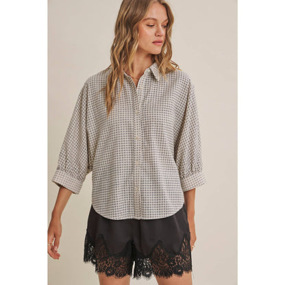 Plaid Dolman Button-Down Shirt