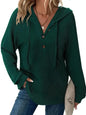 Green Ribbed Button Front Knit Hoodie