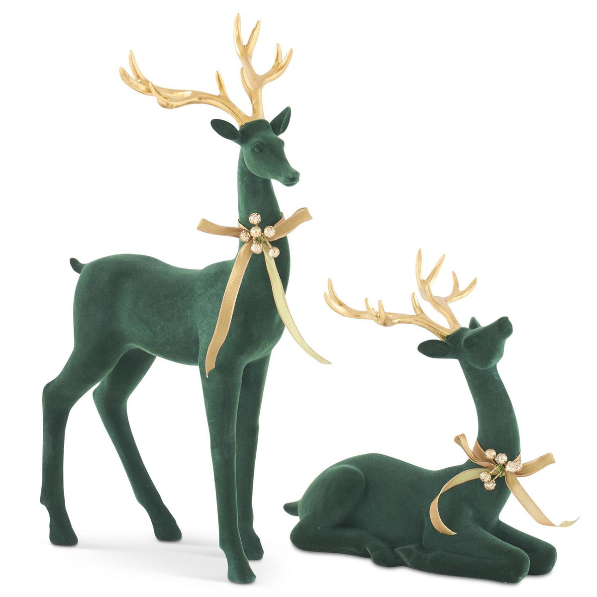 Dark Green Velvet Deer w/Gold Antlers