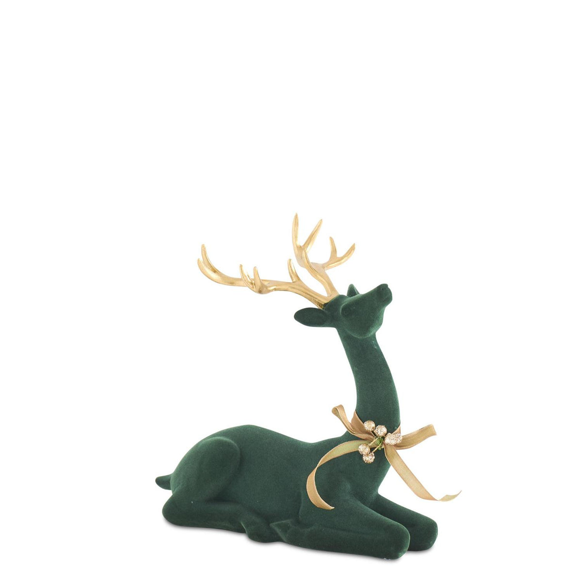 Dark Green Velvet Deer w/Gold Antlers