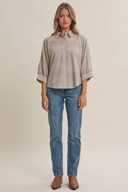 Plaid Dolman Button-Down Shirt