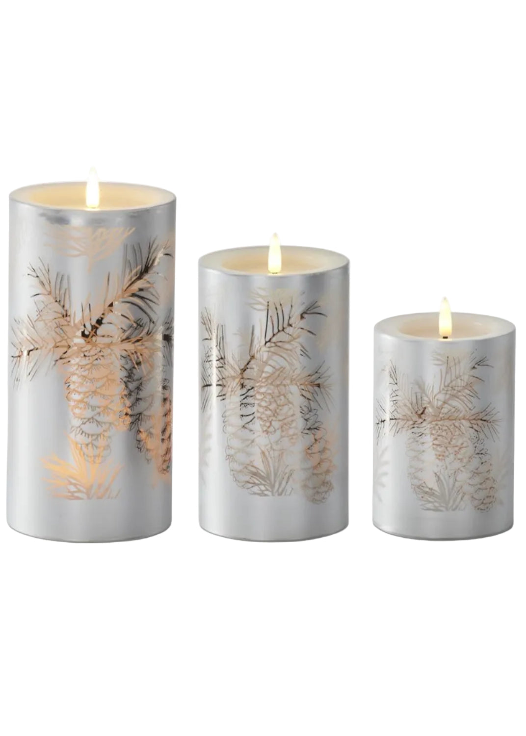 Silver LED Pinecone Candle w/Timer