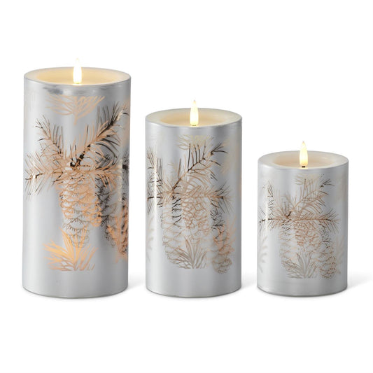 Silver LED Pinecone Candle w/Timer