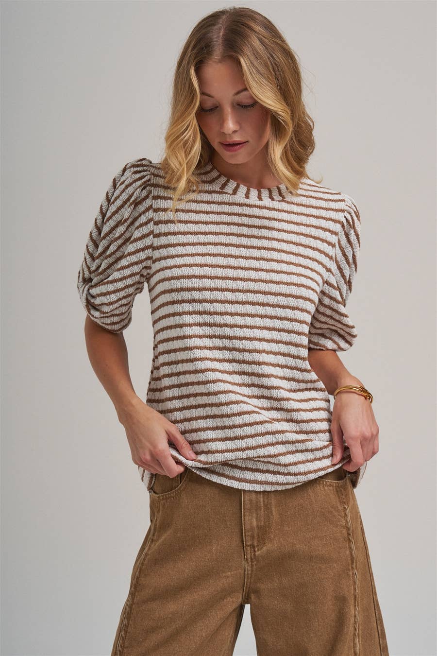 Tia Textured Ribbed Stripe Top
