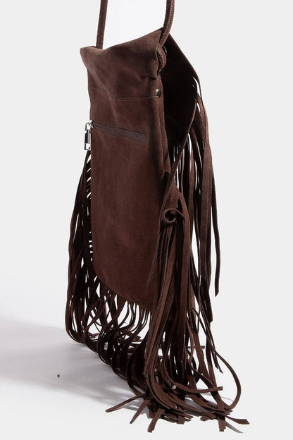 Faux Suede Fringe Bag