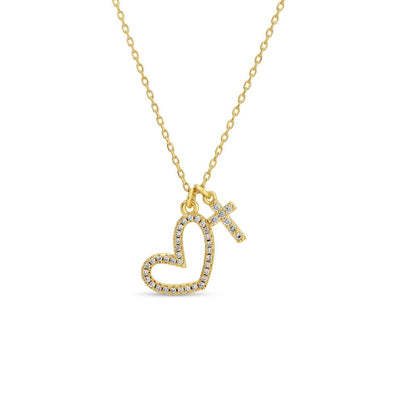 Pave Heart & Cross Pendant