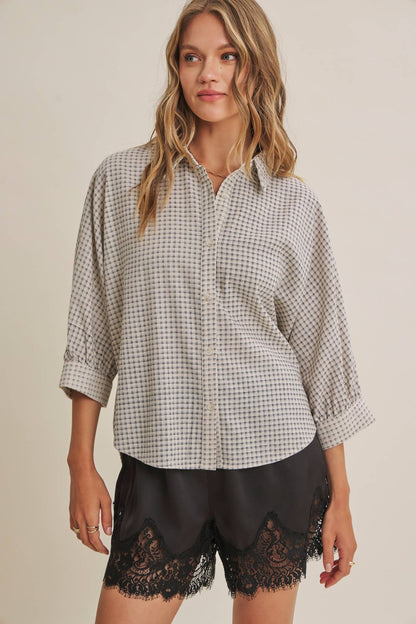 Plaid Dolman Button-Down Shirt
