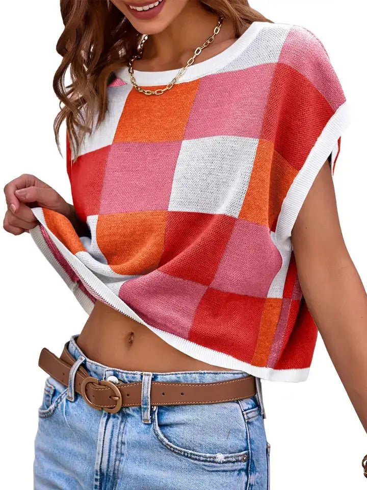 Color Block Plaid Sweater