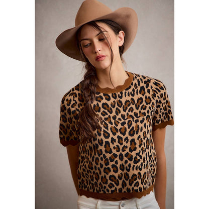Leopard Print Scalloped Hem Top