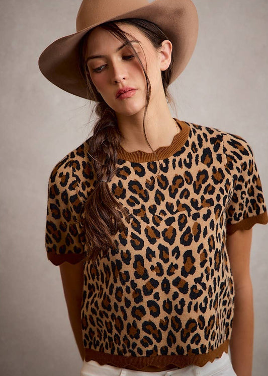 Leopard Print Scalloped Hem Top