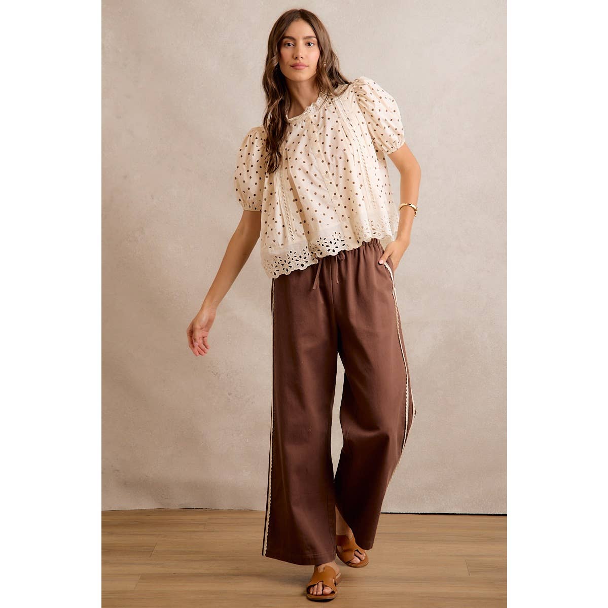 Lace Trimmed Wide Leg Pants