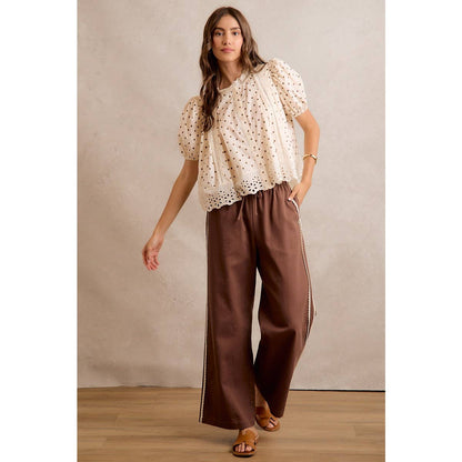 Lace Trimmed Wide Leg Pants