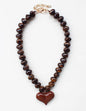 Brown Chunky Beaded with Brown Heart Charm Necklace