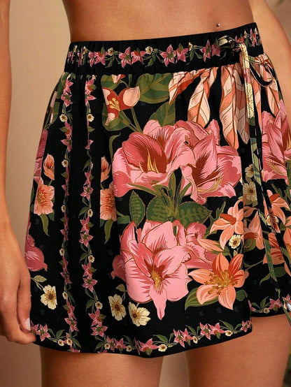 Vacay Tropical Floral Print Casual Shorts