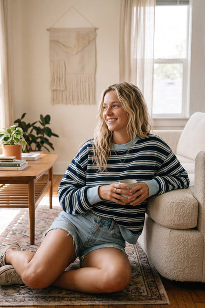 Oversized Blue Striped Sweatshirt