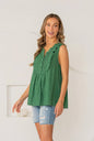 Green Ruffle Trim Sleeveless Top