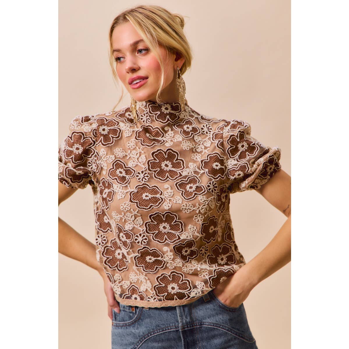 Textured Floral Mesh Top