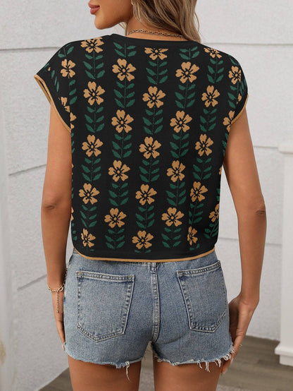 Retro Floral Knit Top
