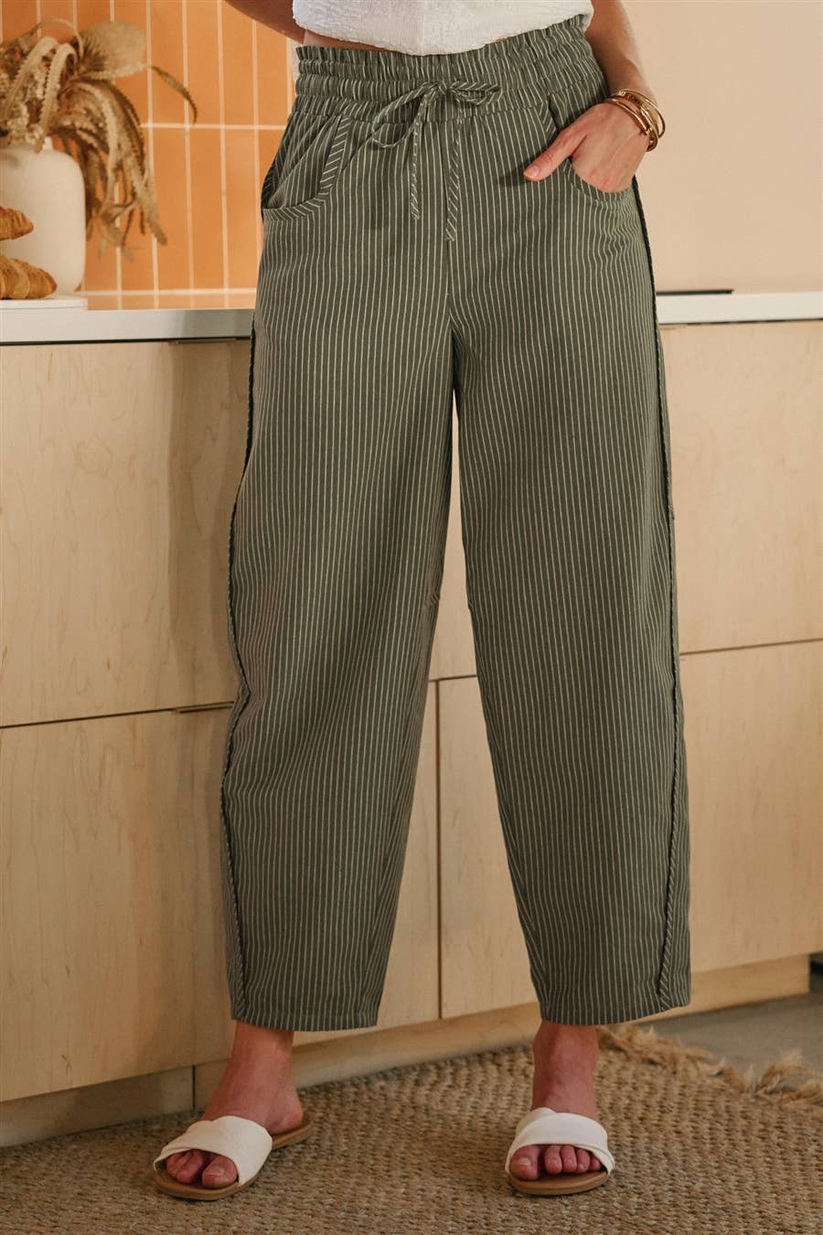 Eve Olive Striped Pants