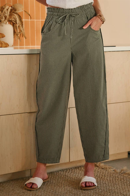 Eve Olive Striped Pants