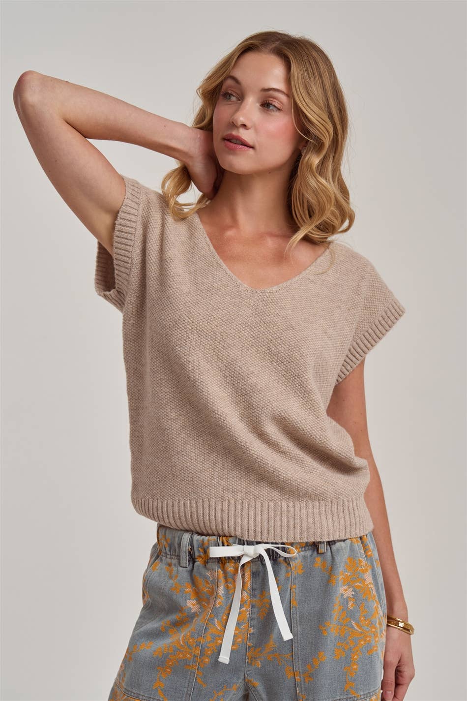 Landon V-Neck Tan Sweater