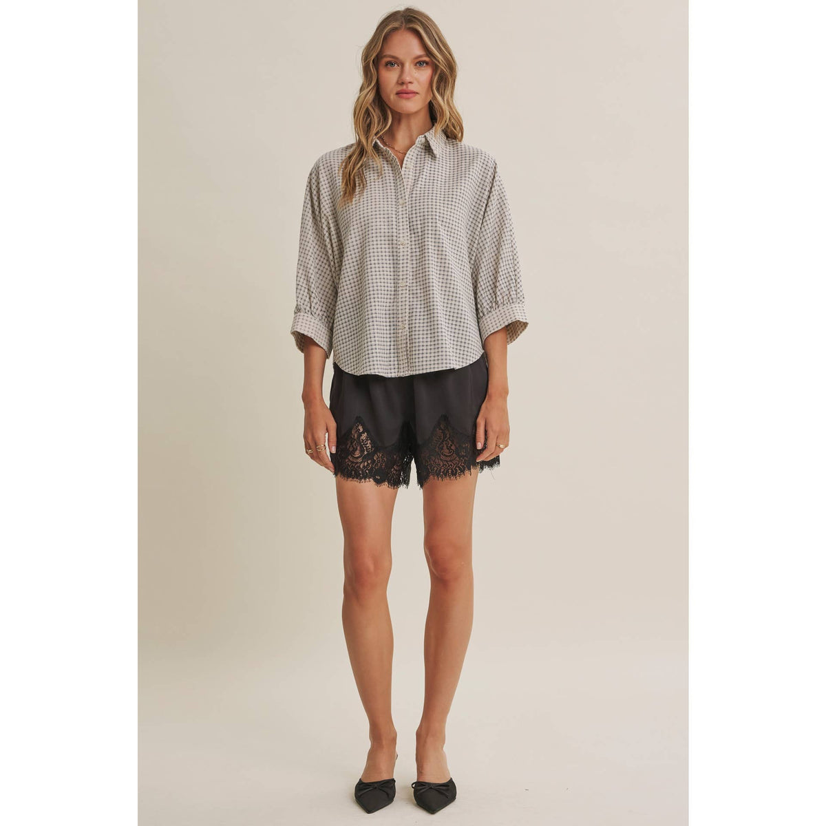 Plaid Dolman Button-Down Shirt