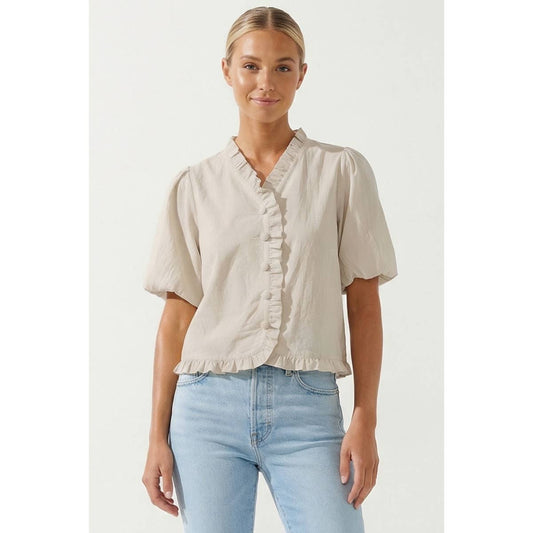 Ruffle Detail Bubble Sleeve Top