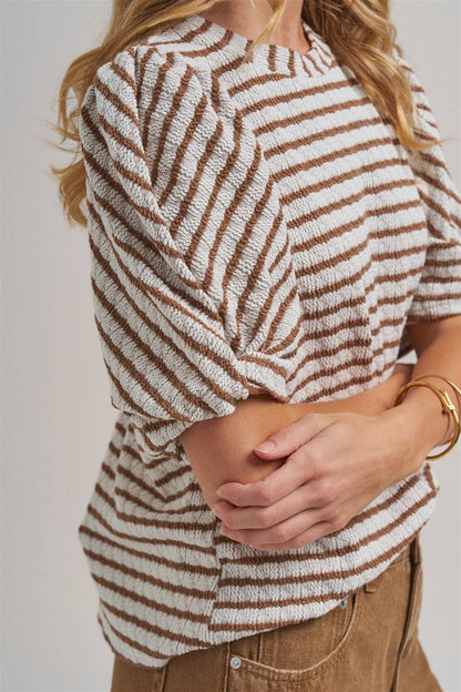 Tia Textured Ribbed Stripe Top