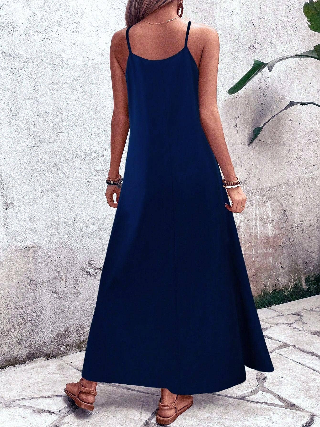 Beach Abstract Leaf Print Strappy Maxi Dress